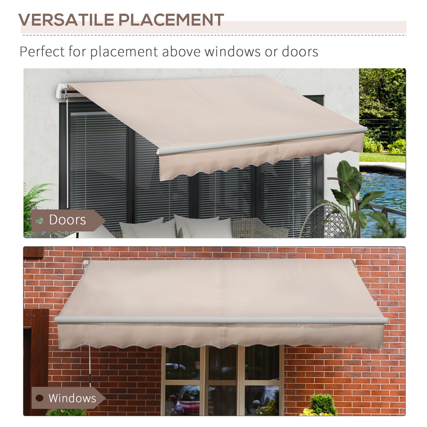 Outsunny Window Awning Canopy Garden Outdoor Shelter Patio Sun Shade UV Blocker Light Weight Aluminium Frame w/ Hand Crank 3 x 2m Beige