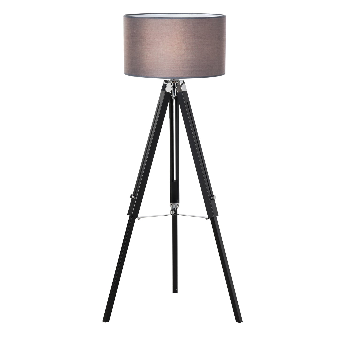Modern Tripod Standing Lamp for Living Room Bedroom With Fabric Lampshade (Bulb not Included), Grey and Black