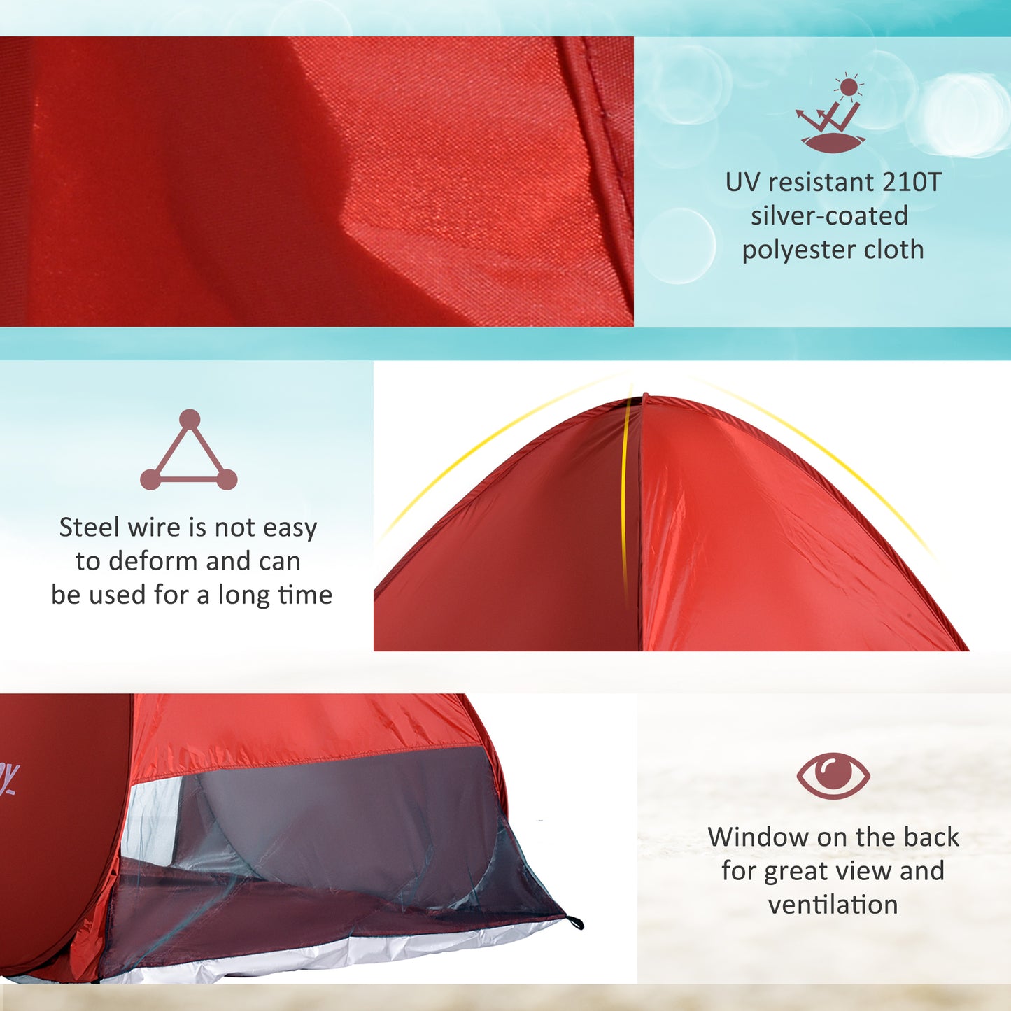 Outsunny Pop-up Portable Beach Hiking UV Protection Patio Sun Shade Shelter Tent for 2-3 Person-Red