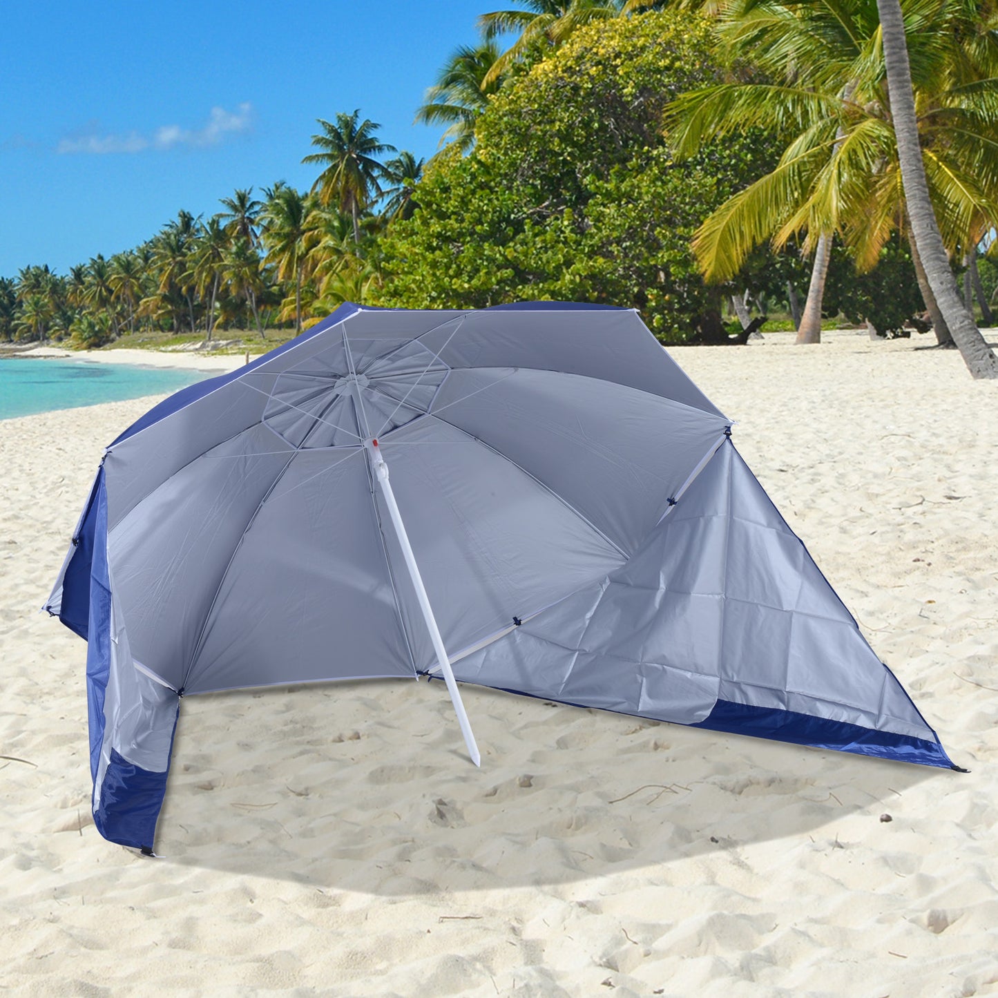2 Metra Beach Sport Umbrella Parasol-Coated Blue Polyester/Steel