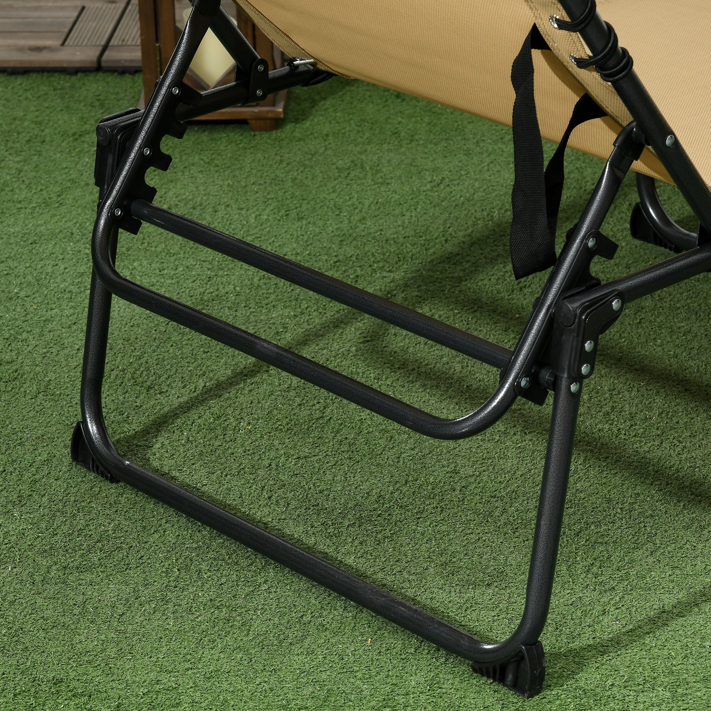 Outsunny Folding Sun Lounge With 5 Level Reclining Back, Tanning Chair With Reading Hole, Lounger with Side Pocket, Headrest - Beige