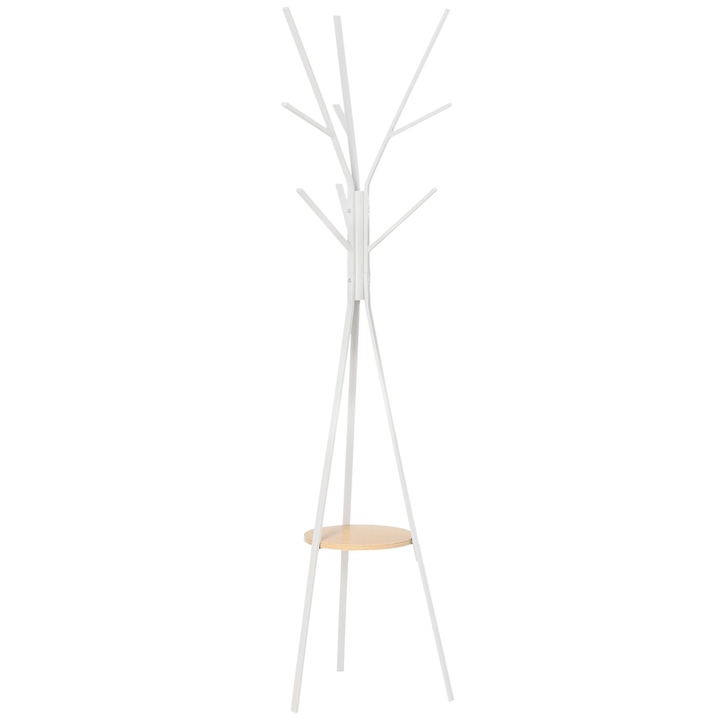 Free Standing Metal Coat Rack Stand 9 Hooks Clothes Tree with 1 Shelf Hat Display Hall Tree Hanger Bag for Hallway Living Room White 180cm