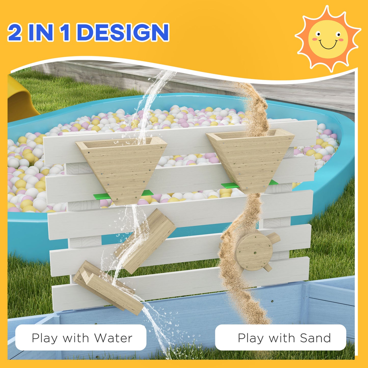 Outsunny Wooden Kids Sandbox with 6 Seats Blue