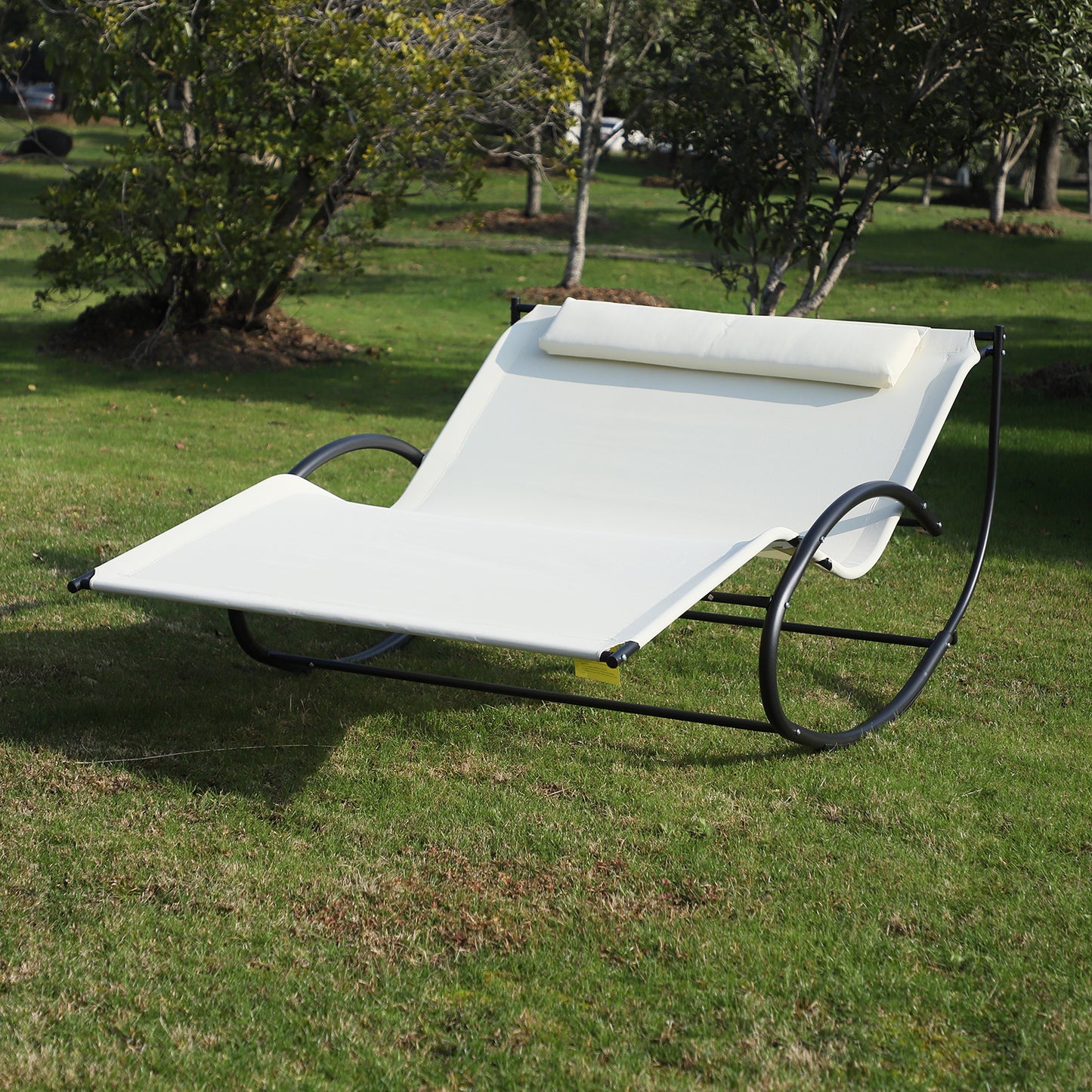 Outsunny Texteline Double Lounger With Pillow - Beige