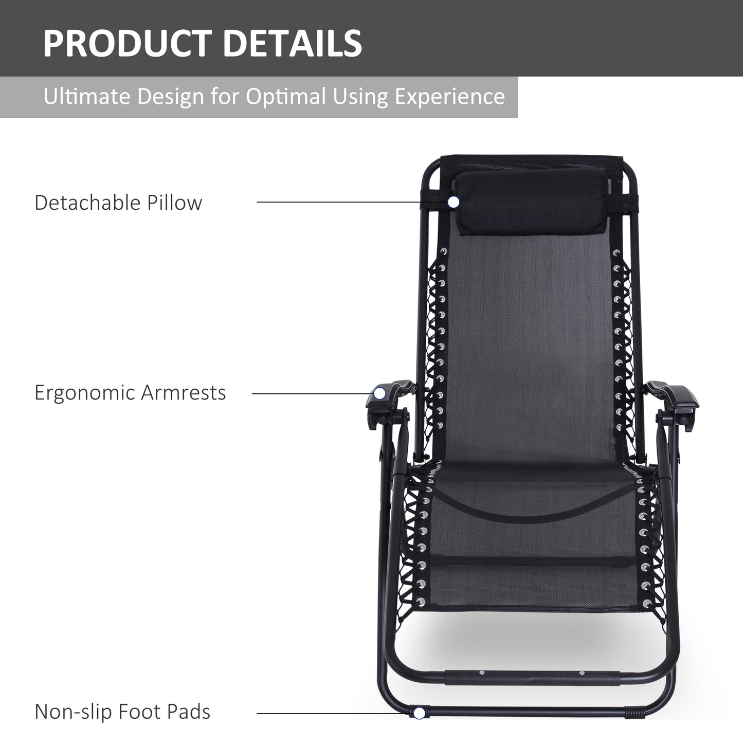 Outsunny Zero Gravity Chair Metal Frame Armchair Outdoor Folding & Reclining Sun Lounger with Head Pillow for Patio Decking Gardens Camping, Black