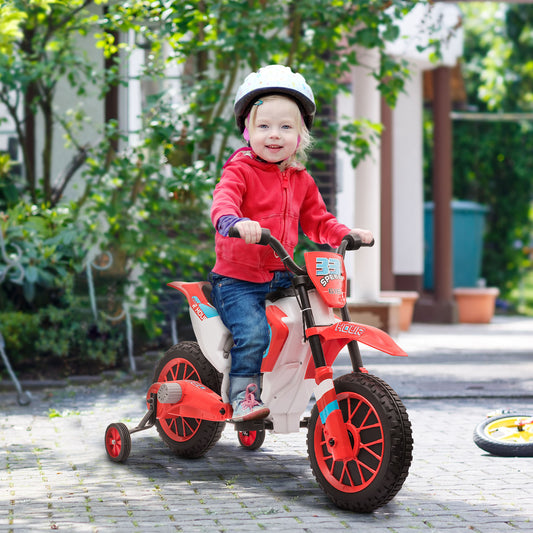 Kids 12V Electric Motorcycle Ride-On, with Training Wheels, for Ages 3-6 Years - Red