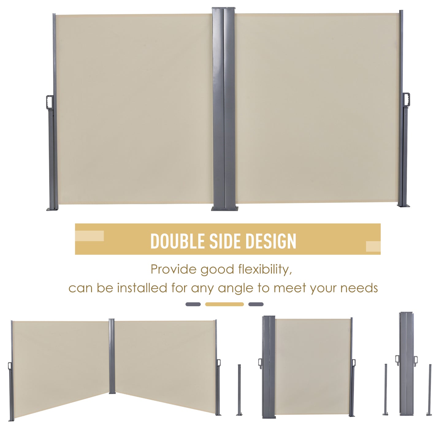 Outsunny Steel Frame Retractable Double Side Awning Beige