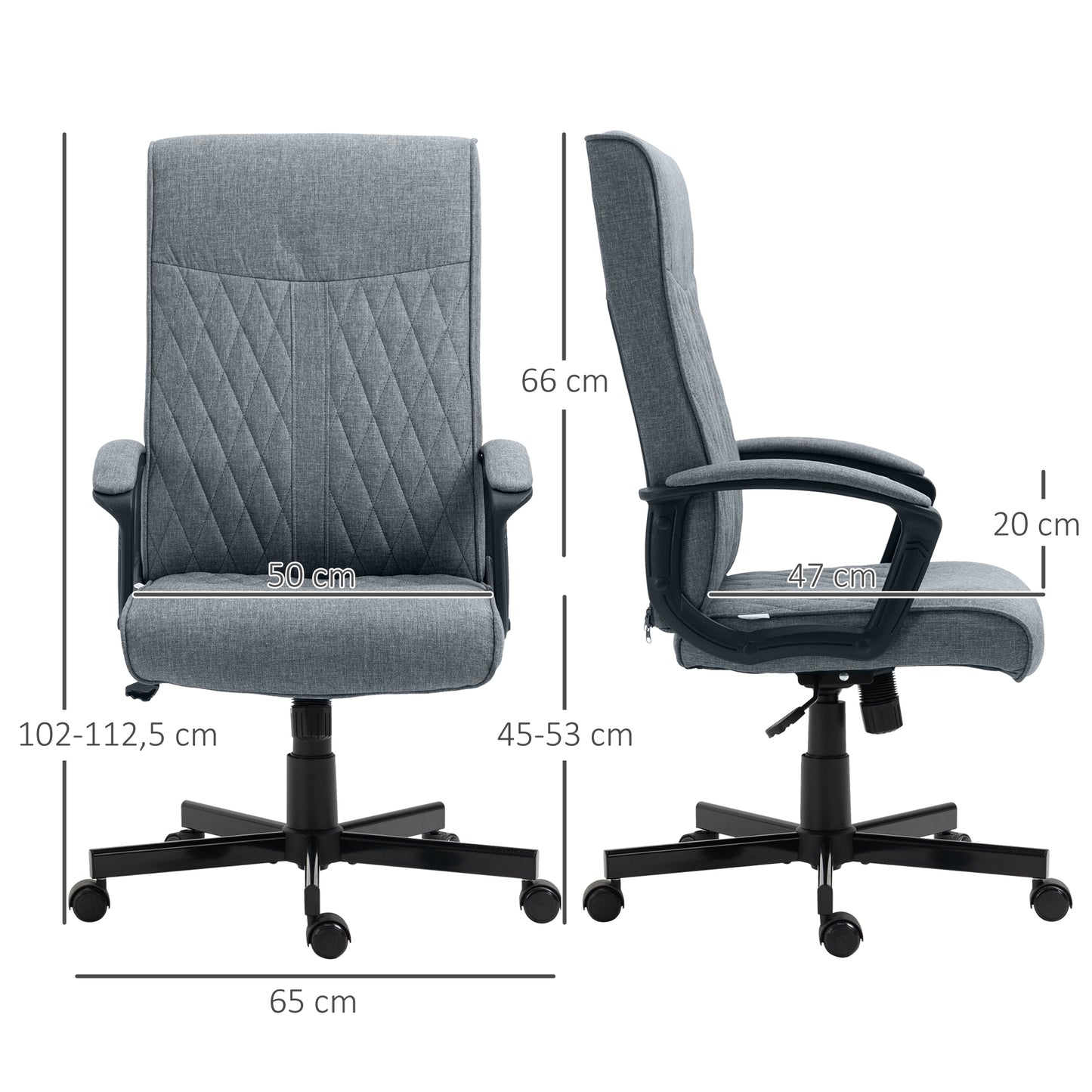 Vinsetto High-Back Home Office Chair, Linen Swivel Computer Chair with Adjustable Height and Tilt Function for Living Room, Bedroom, Study, Dark Grey