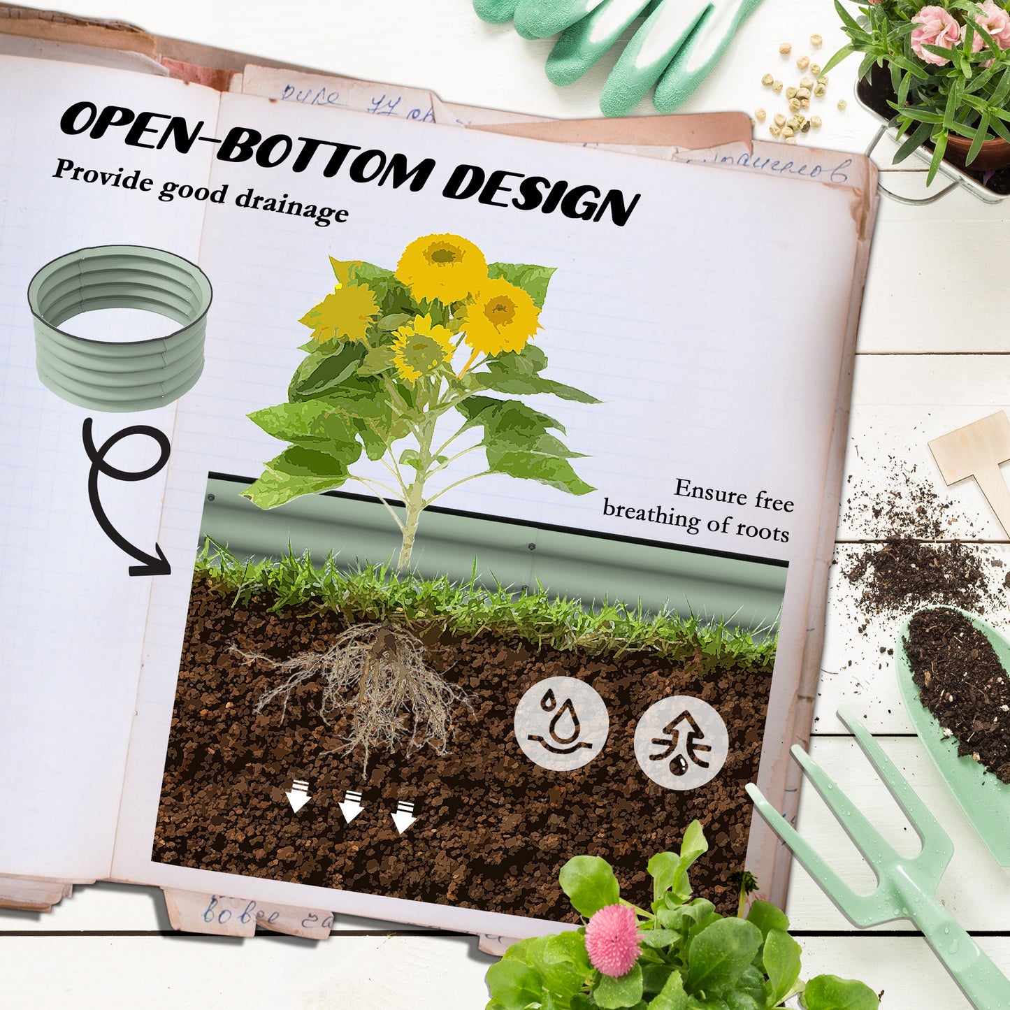 Outsunny Set of 2 Raised Garden Bed, Metal Planter Box with Safety Edging, Easy-to-assemble Stock Tank