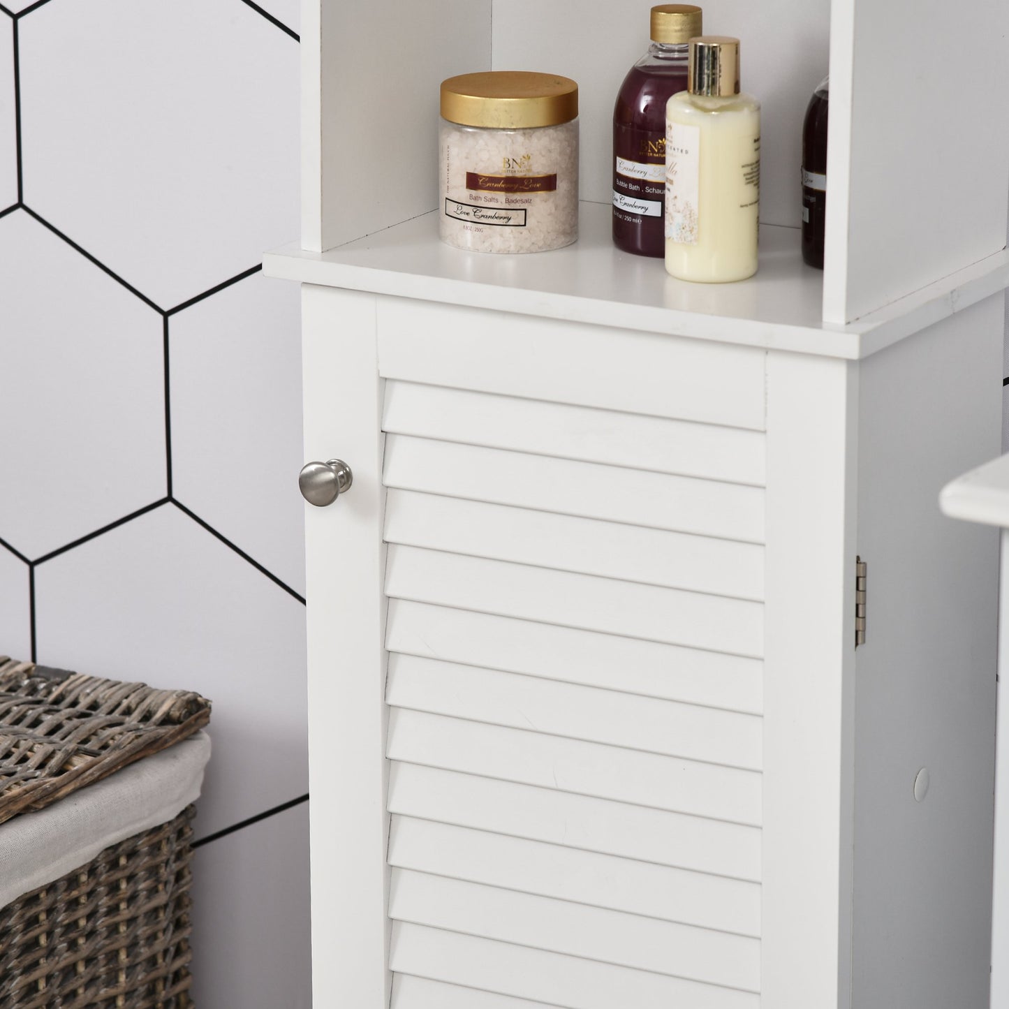 Freestanding Tallboy Bathroom Storage Cabinet w/ 6 Shelves Cupboard Tower Organisation Home Bathroom Furniture White