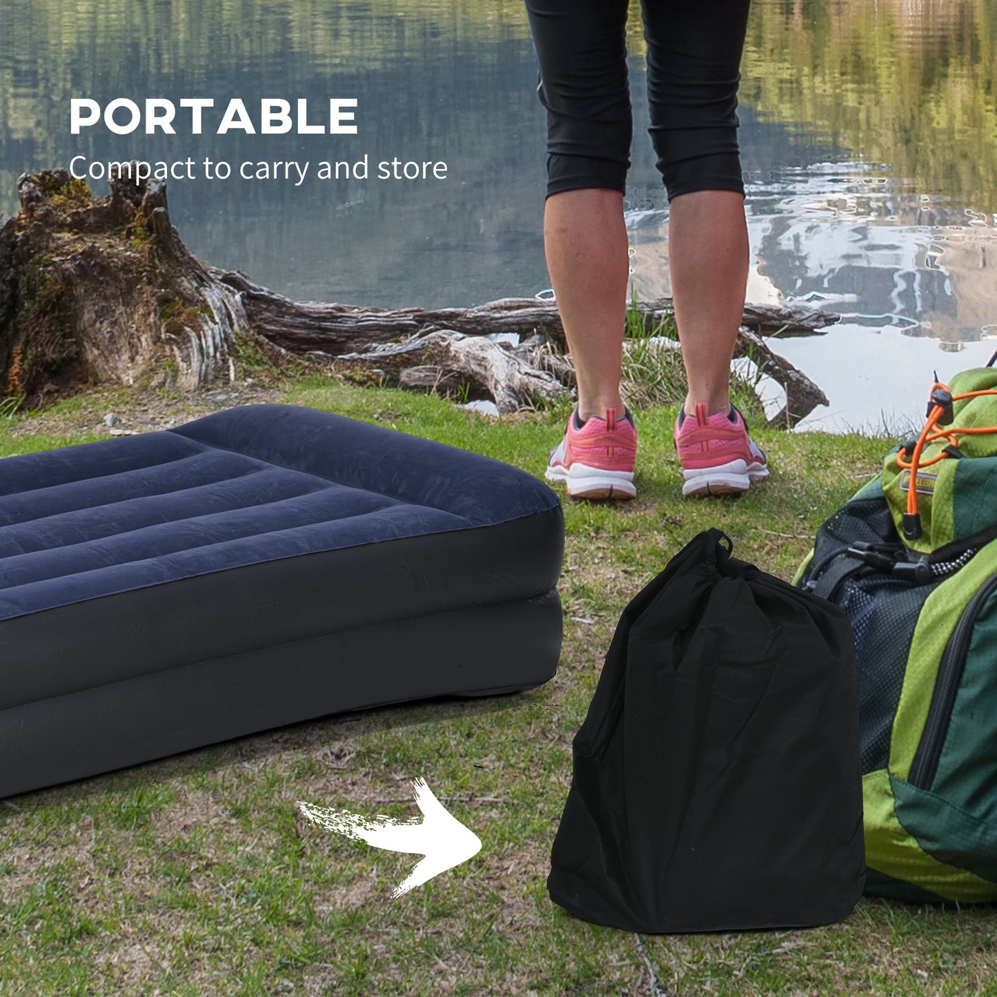 Outsunny Single Air Bed with Built-in Electric Pump and Carry Bag