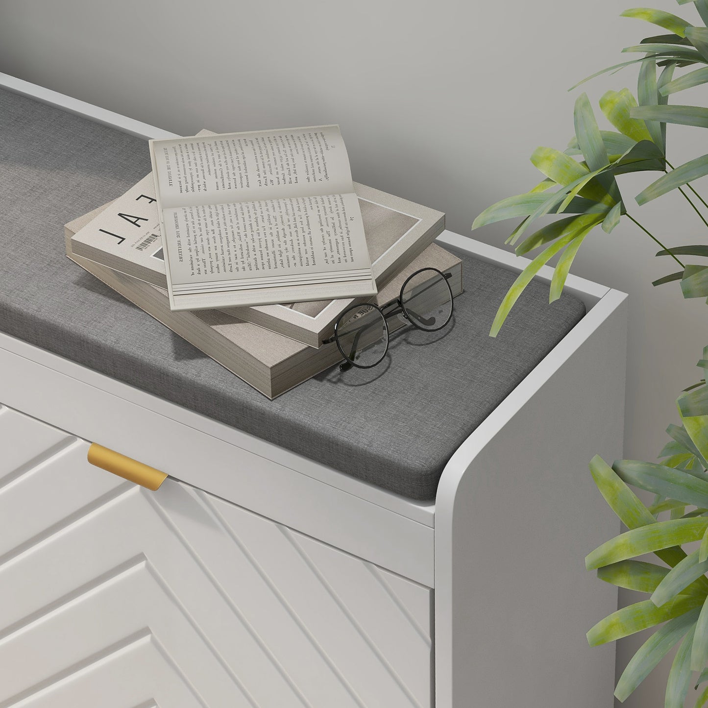 Shoe Storage with Seat, Upholstered Entryway Bench, Shoe Bench with 2 Flip Drawers and 2 Vents for 8 Pairs of Shoes