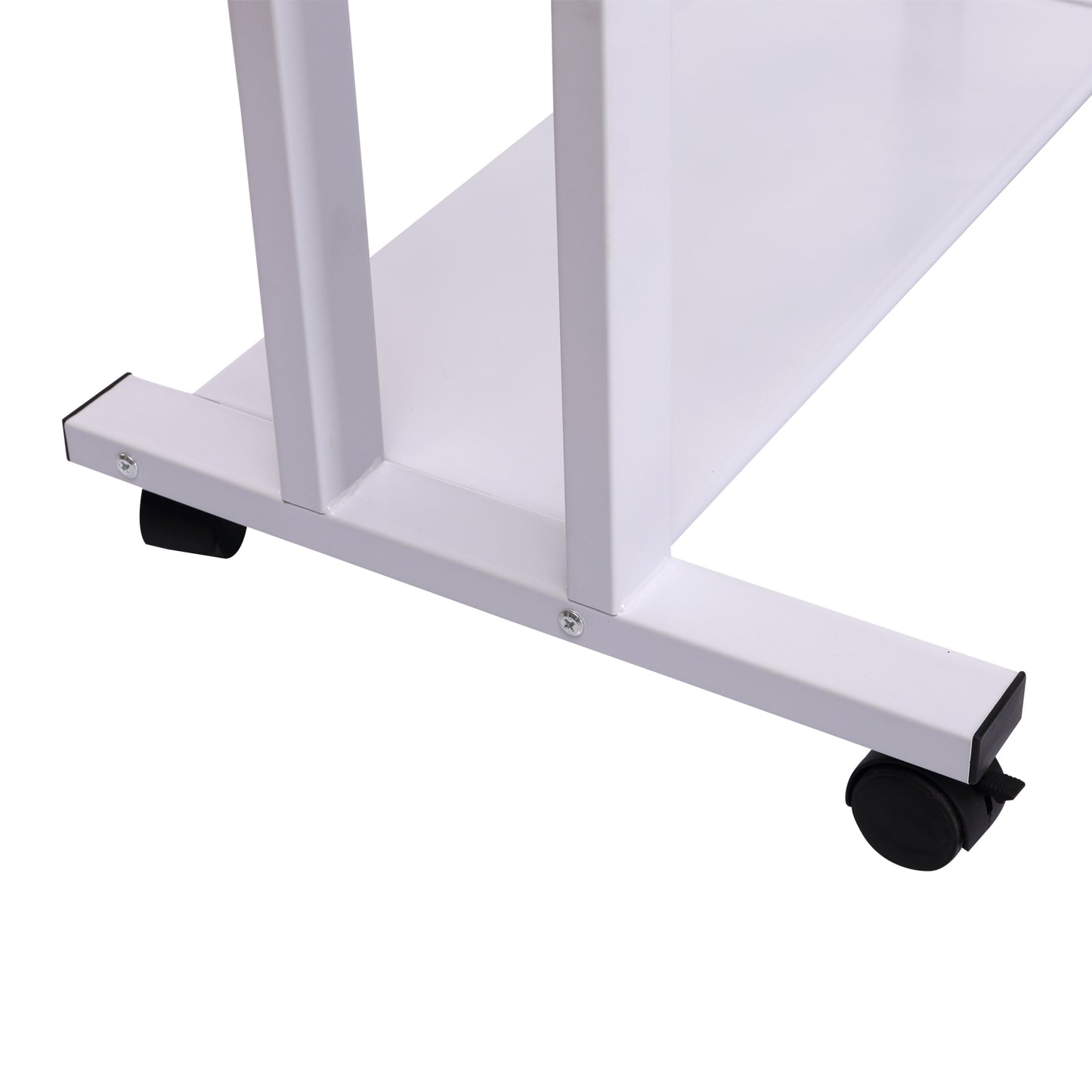 Computer Desk Glass Table Workstation Laptop pc desk mobile with wheels White