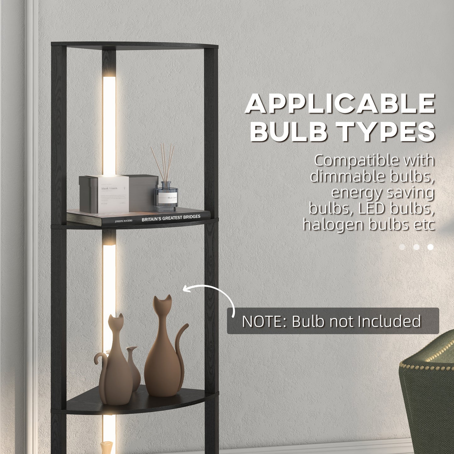 Corner Floor Lamp for Living Room Bedroom with Dimmable Warm White LED Light, Modern Tall Standing Lamp, Black