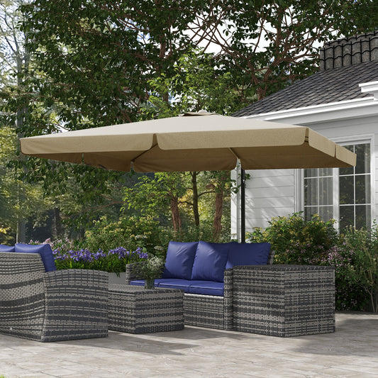 Outsunny 3(m) Cantilever Roma Parasol, Hanging Garden Parasol, Aluminium Square Patio Umbrella with Crank Handle and Tilt, Outdoor Patio Sun Shade with Vented Top, 8 Ribs, Cross Base, Khaki