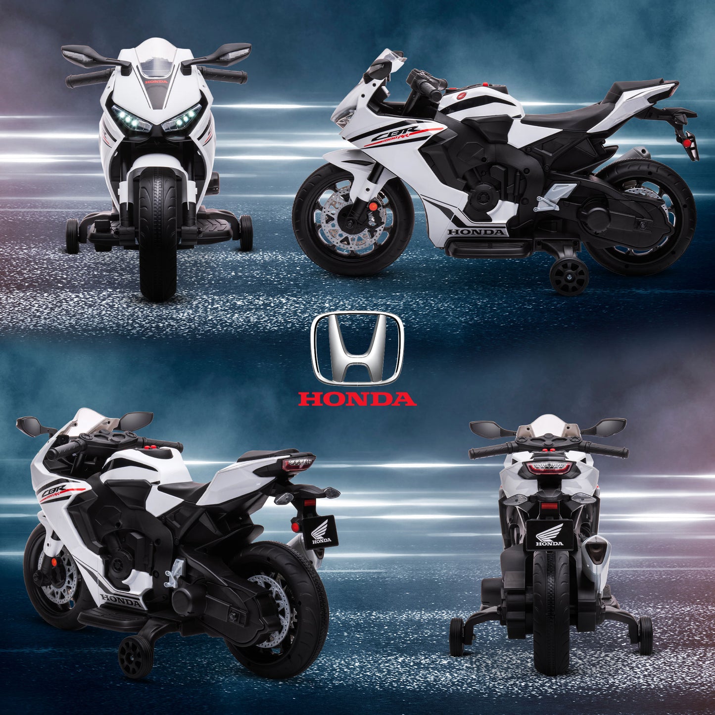 Electric Ride On Motorcycle with Headlights Music, 6V Battery Powered Kids Motorcycle Vehicle with Training Wheels, for 3-5 Years Old, White