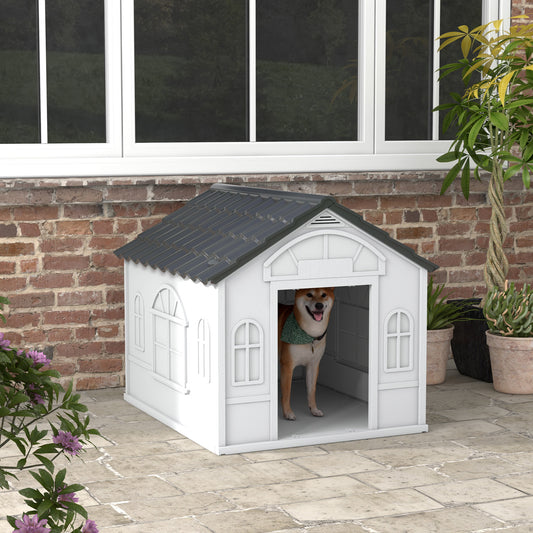 PawHut Plastic Weatherproof Dog House, Grey