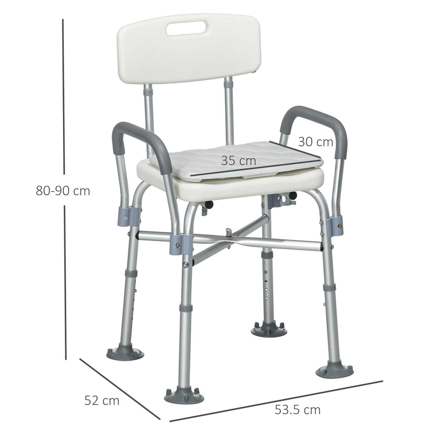 Aluminium Shower Chair With Backs & Arms, Height Adjustable Shower Seat , Removable Padded Cushion Bath Stool