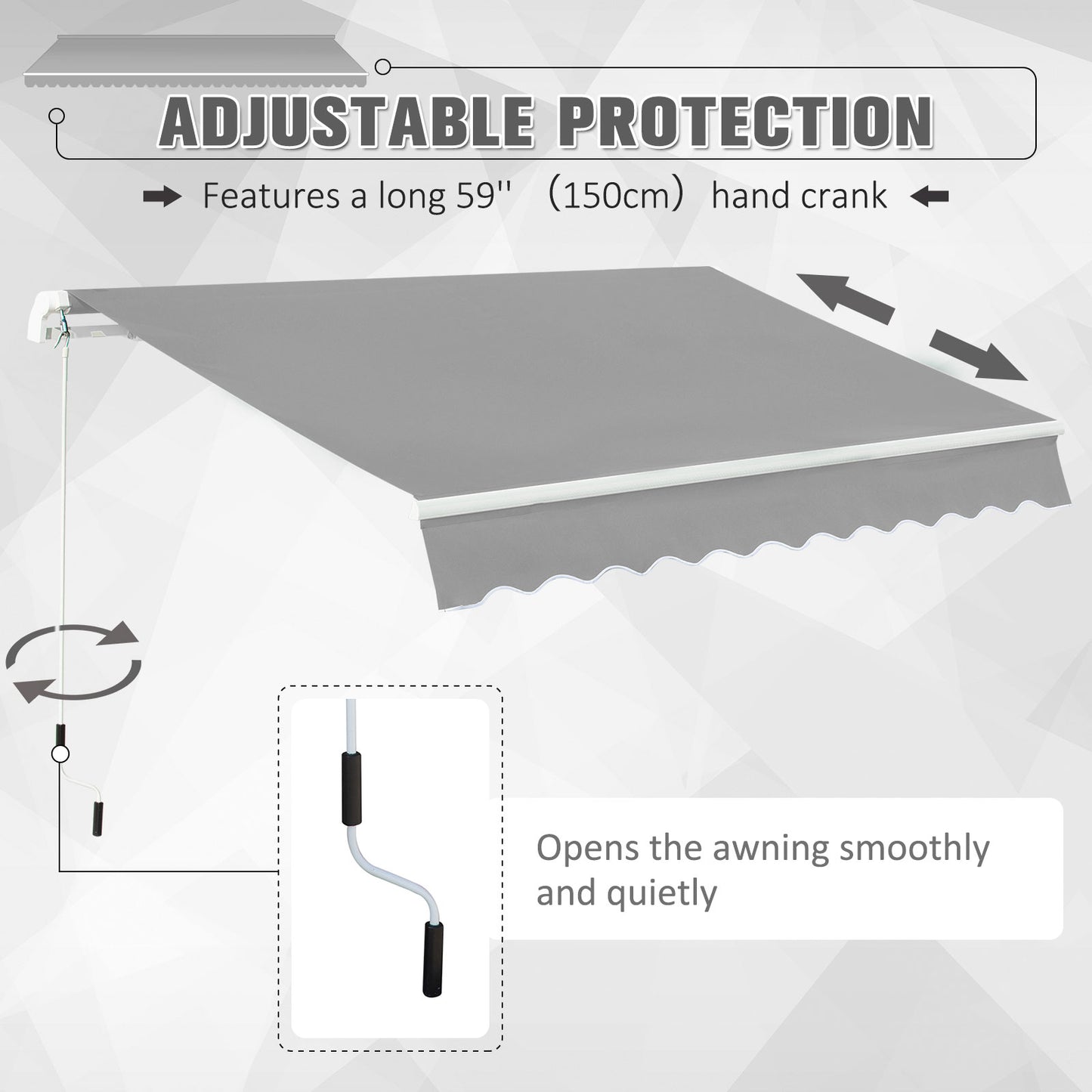 Outsunny Window Awning Canopy Garden Outdoor Shelter Patio Sun Shade UV Blocker Light Weight Aluminium Frame w/ Hand Crank 3 x 2m Light Grey