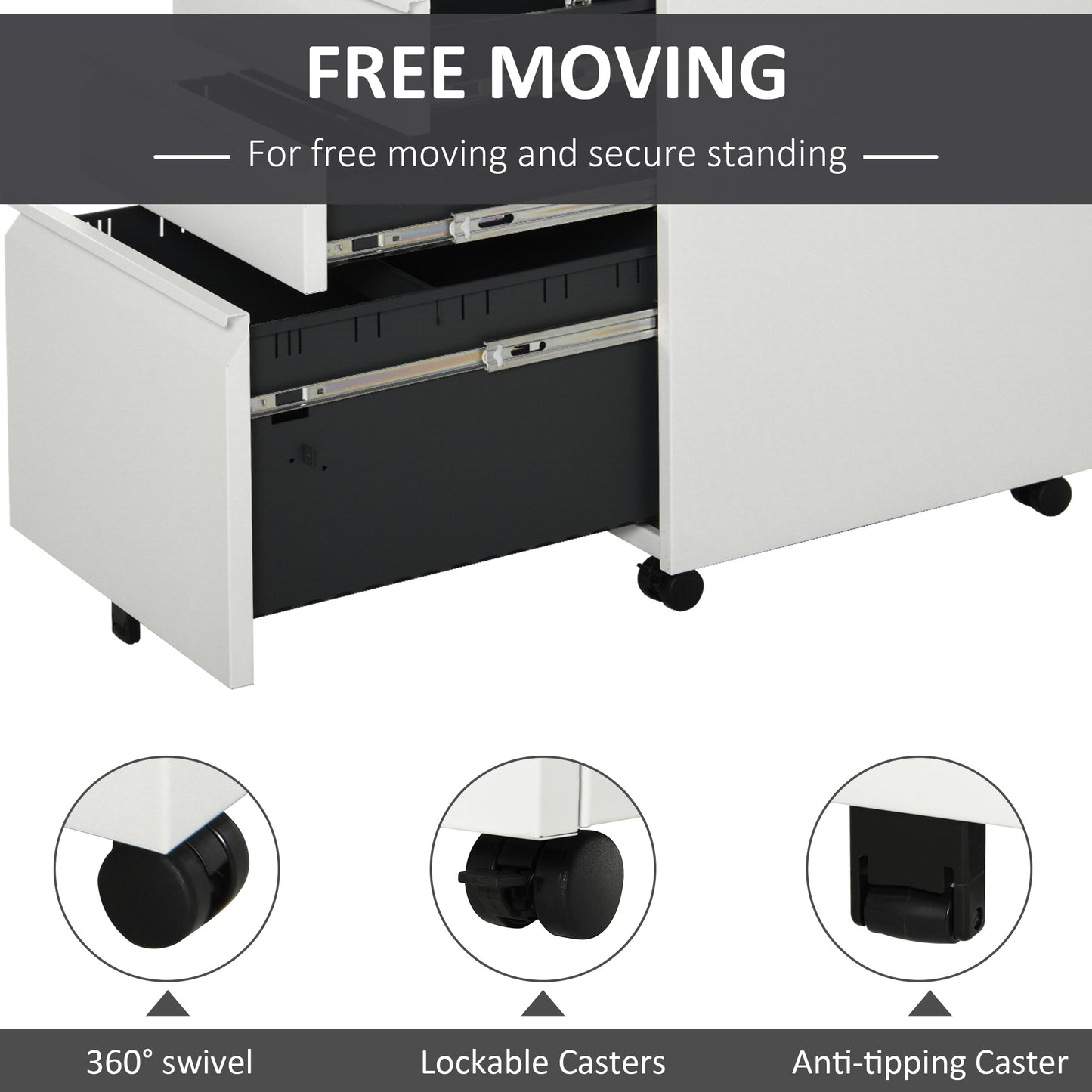 Vinsetto Metal Filing Cabinet 3 Drawer File Cabinet Lockable Mobile Vertical File Cabinet with Anti-tilt Design