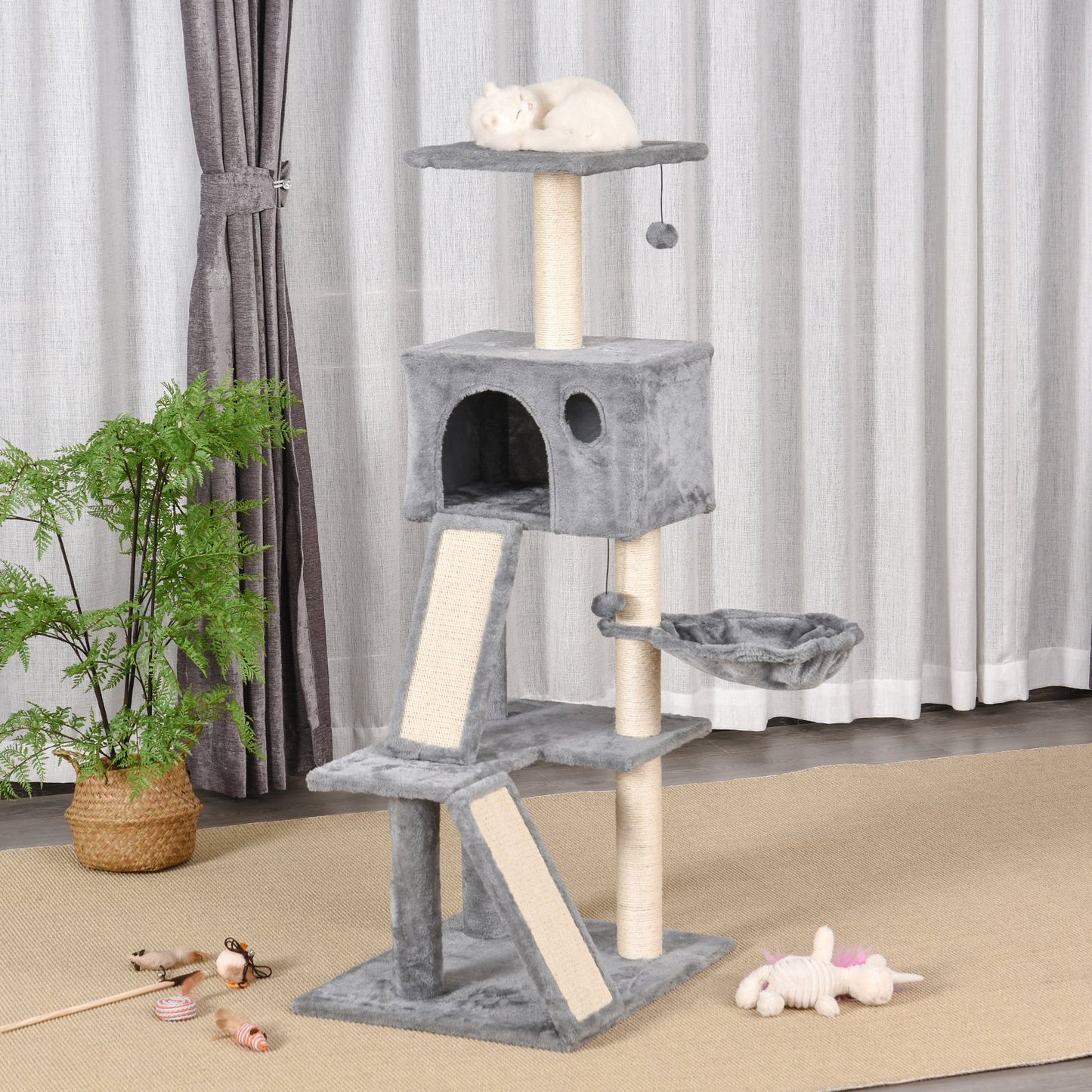 PawHut 51" Cat Tree,Activity Tower with Condo Scratching Posts Ladders and Two Toys for Kitty Pet Climbing Relaxing and Playing