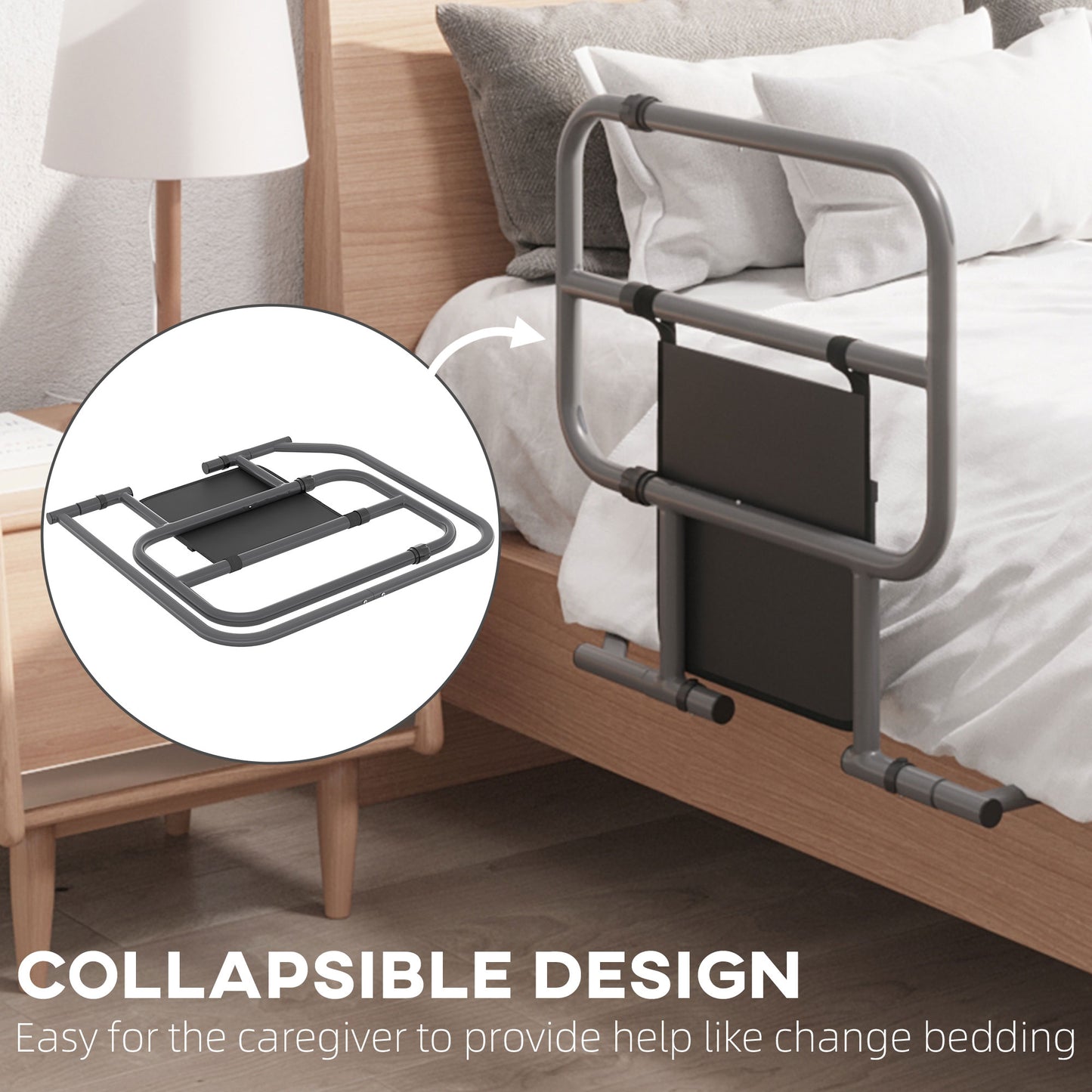 Folding Bed Safety Assist Rail With Storage Pocket - Black