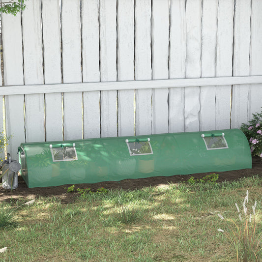 Outsunny PE Mini Greenhouse, 3m Portable Tunnel Green House with 5 Mesh Windows, Green Grow House Steel Frame for Indoor and Outdoor, Green