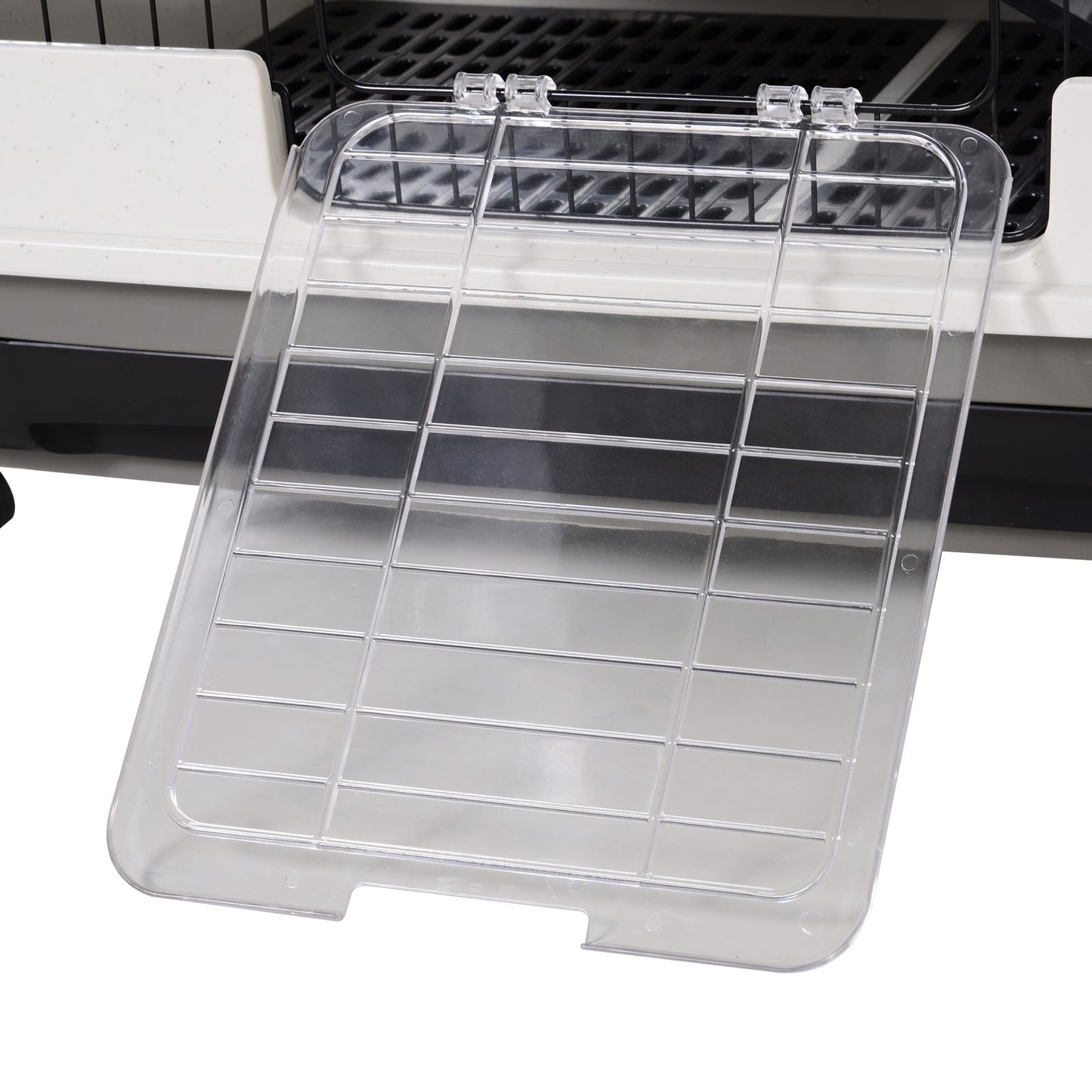 PawHut Small Guinea Pigs Hutches Hutch Pet Play House with Platform, Ramp, Removable Tray for Rabbits, Guinea Pigs, Chinchillas Black and White