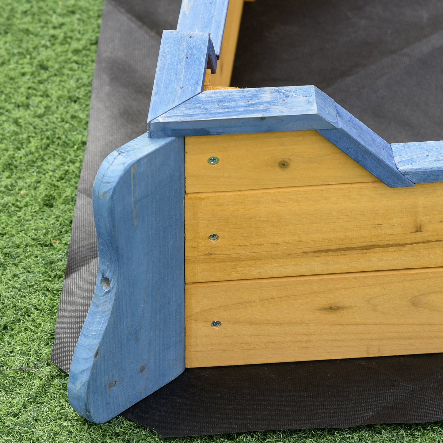 Outsunny Kids Wooden Sandpit Children Sandbox Pirate Ship Sandboat Outdoor Backyard Playset Play Station w/ Bench Bottom Liner