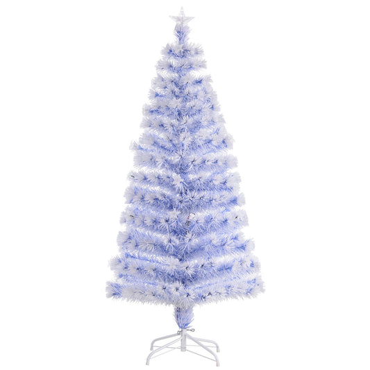 Artificial Fibre Optic Christmas Tree Decoration With 20 LED Lights Pre-Lit Easy Store White Blue - 5FT