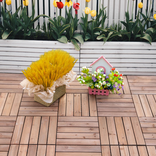Outsunny 27 Pieces Floor Tiles Interlocking Solid Wood DIY Deck Tiles Indoor Outdoor Flooring