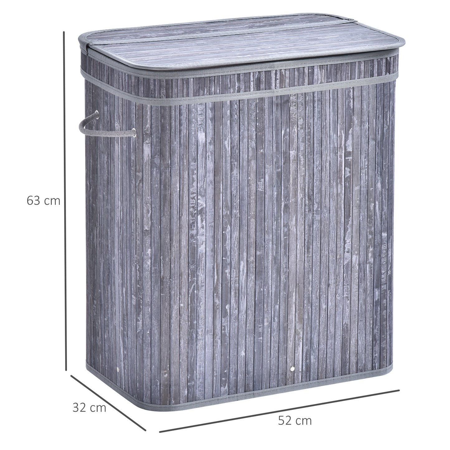 Wooden Laundry Basket w/ Split Compartment Lid Removable Lining Handles Air Holes Ventilation Durable Water-Resistant Clothes Storage Grey 100L