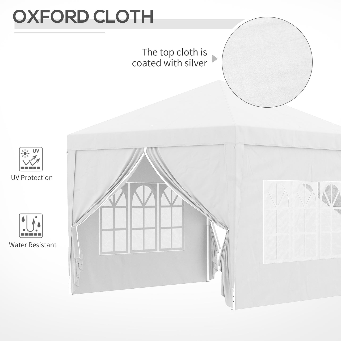 Outsunny 3 x 3m Pop Up Camping Gazebo, Wedding Party Canopy Tent Marquee with Carry Bag and Windows, White