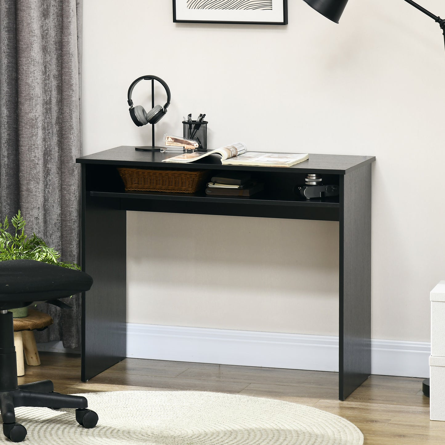 Computer Writing Desk with Storage Compartment Workstation Learning Centre for Home Office 90W x 50D(cm) - Black