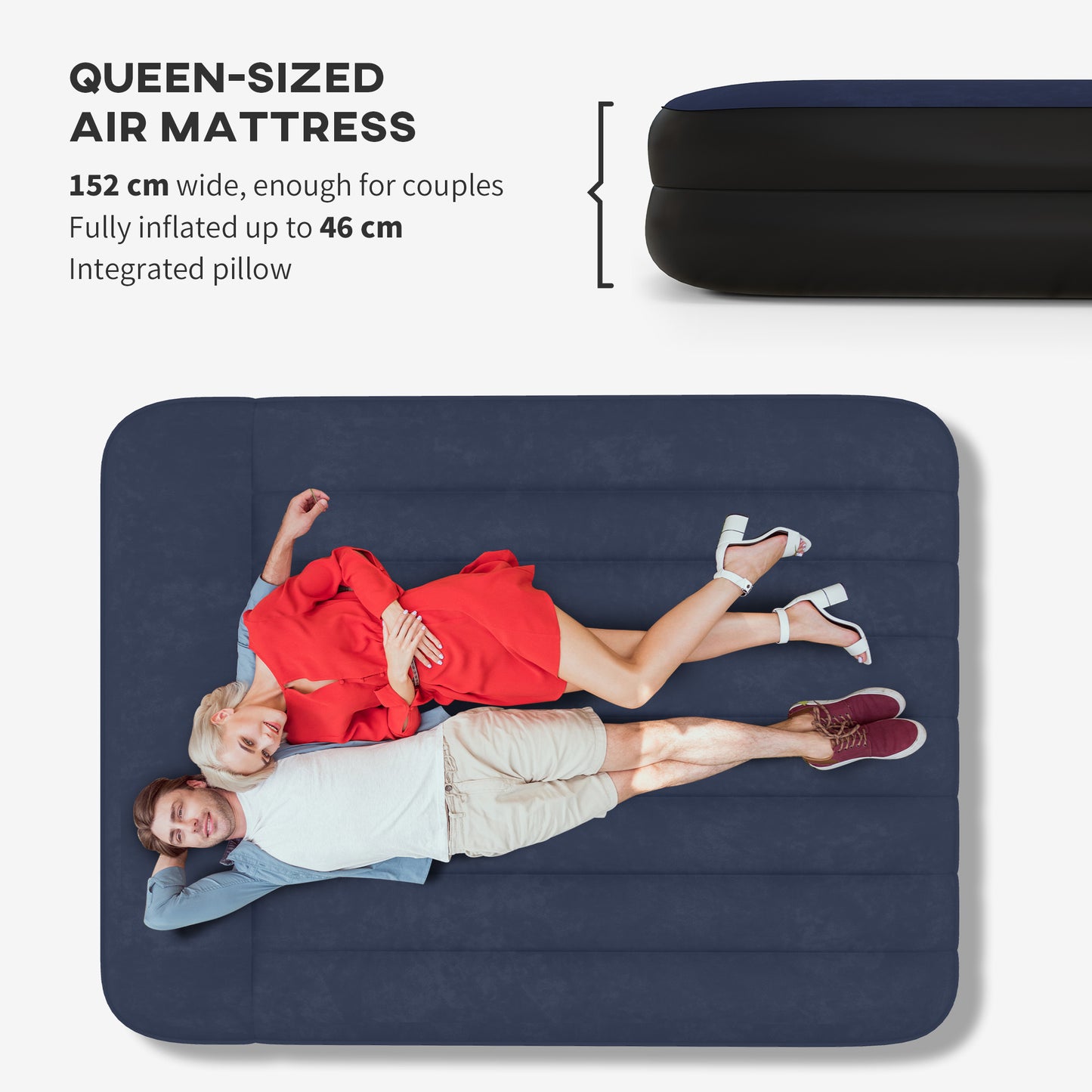 Outsunny Queen Air Bed with Built-in Electric Pump and Integrated Pillow