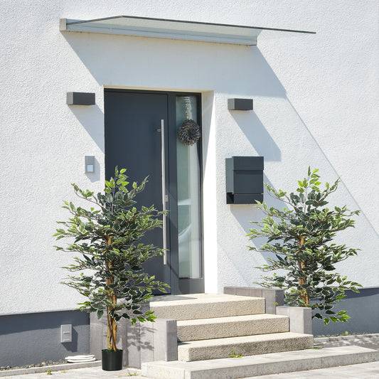 Artificial Ficus Tree in Pot, 130cm Tall Fake Plant with Lifelike Leaves and Natural Trunks, for Indoor Outdoor, Set of 2, Green