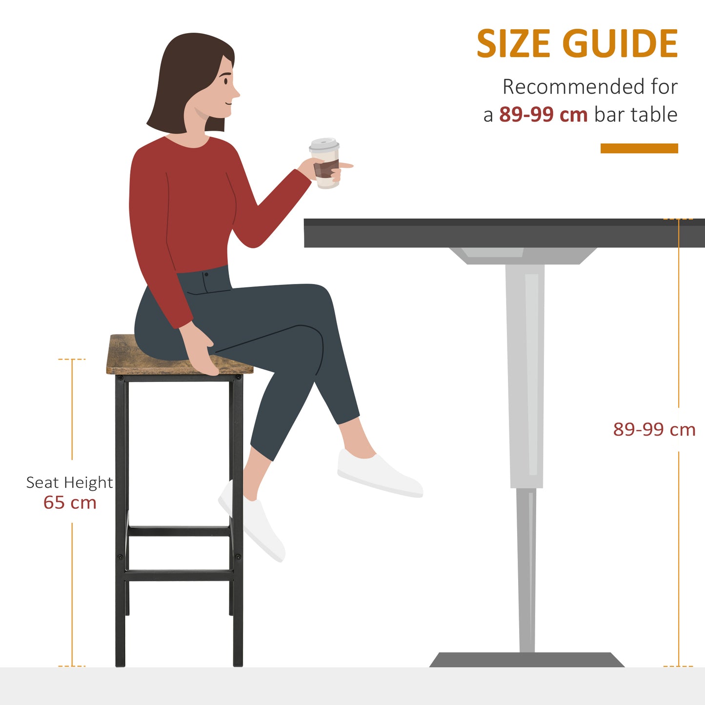 Industrial Bar Stools, Set of 2 Kitchen Breakfast Bar Chairs with Footrest, Counter Height Island Stools for Dining Area Home Pub Rustic Brown