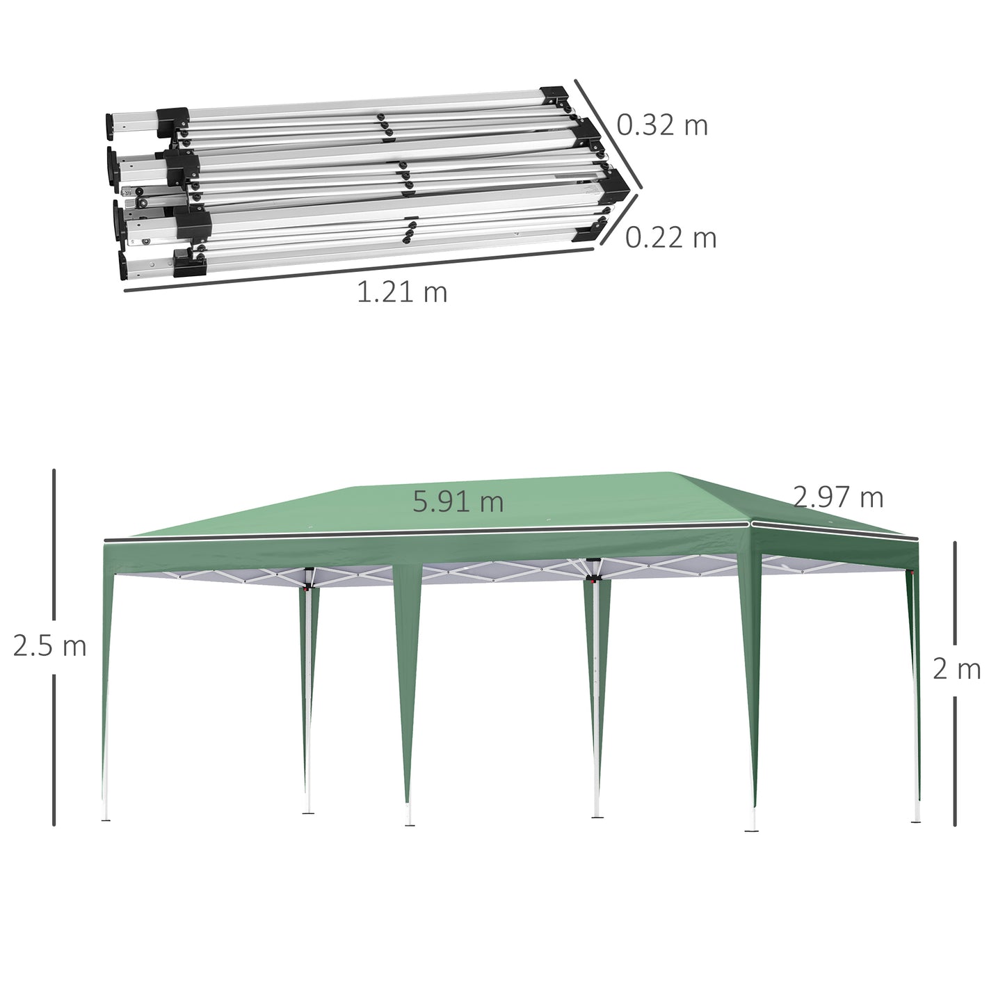Outsunny Pop Up Gazebo, Double Roof Foldable Canopy Tent, Wedding Awning Canopy w/ Carrying Bag, 6 m x 3 m x 2.65 m, Green