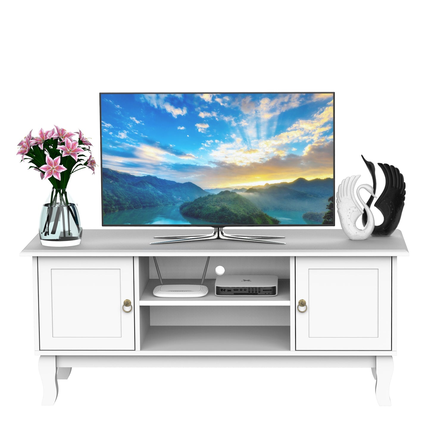 TV Stand Unit Corner Table Cabinet Centre, MDF-Ivory White