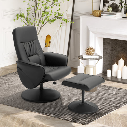 Luxury Executive Recliner Chair High Back and Footstool Armchair Lounge Seat Black