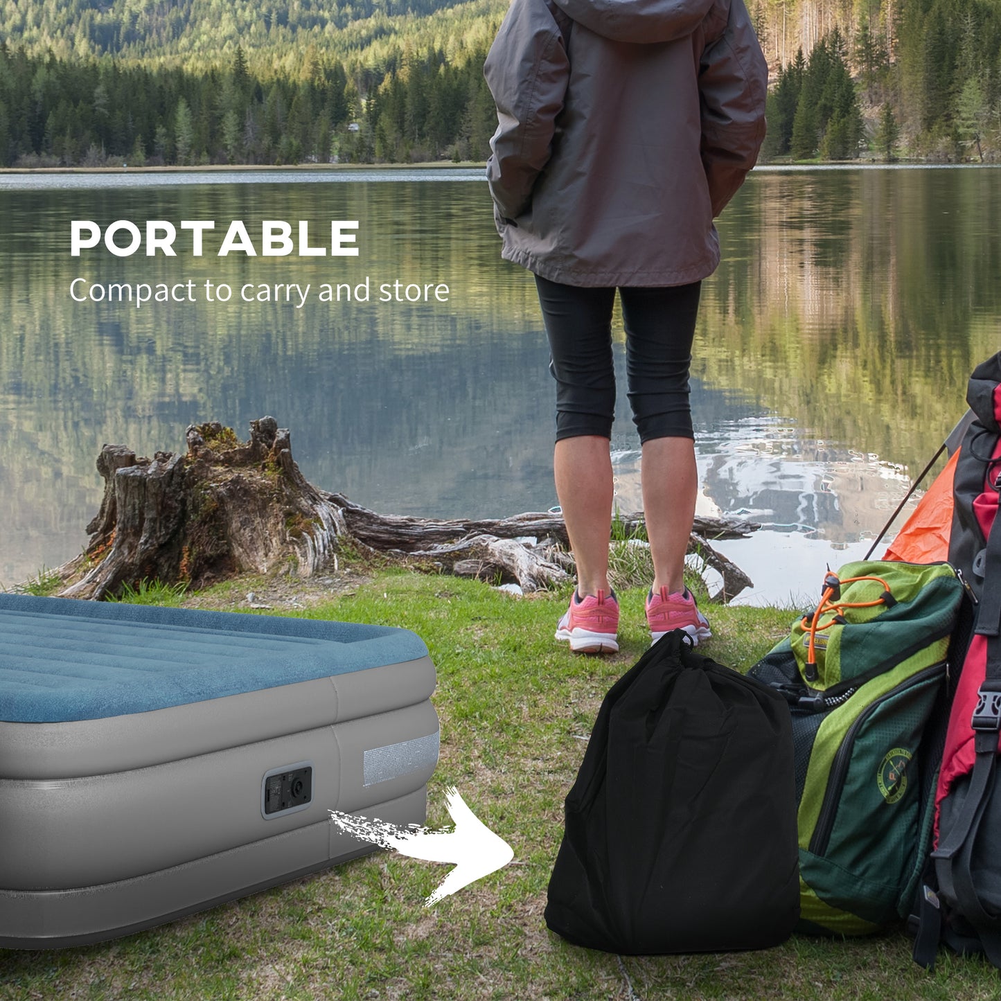 Outsunny Queen-Size Inflatable Mattress, with Built-In Electric Pump and Bag