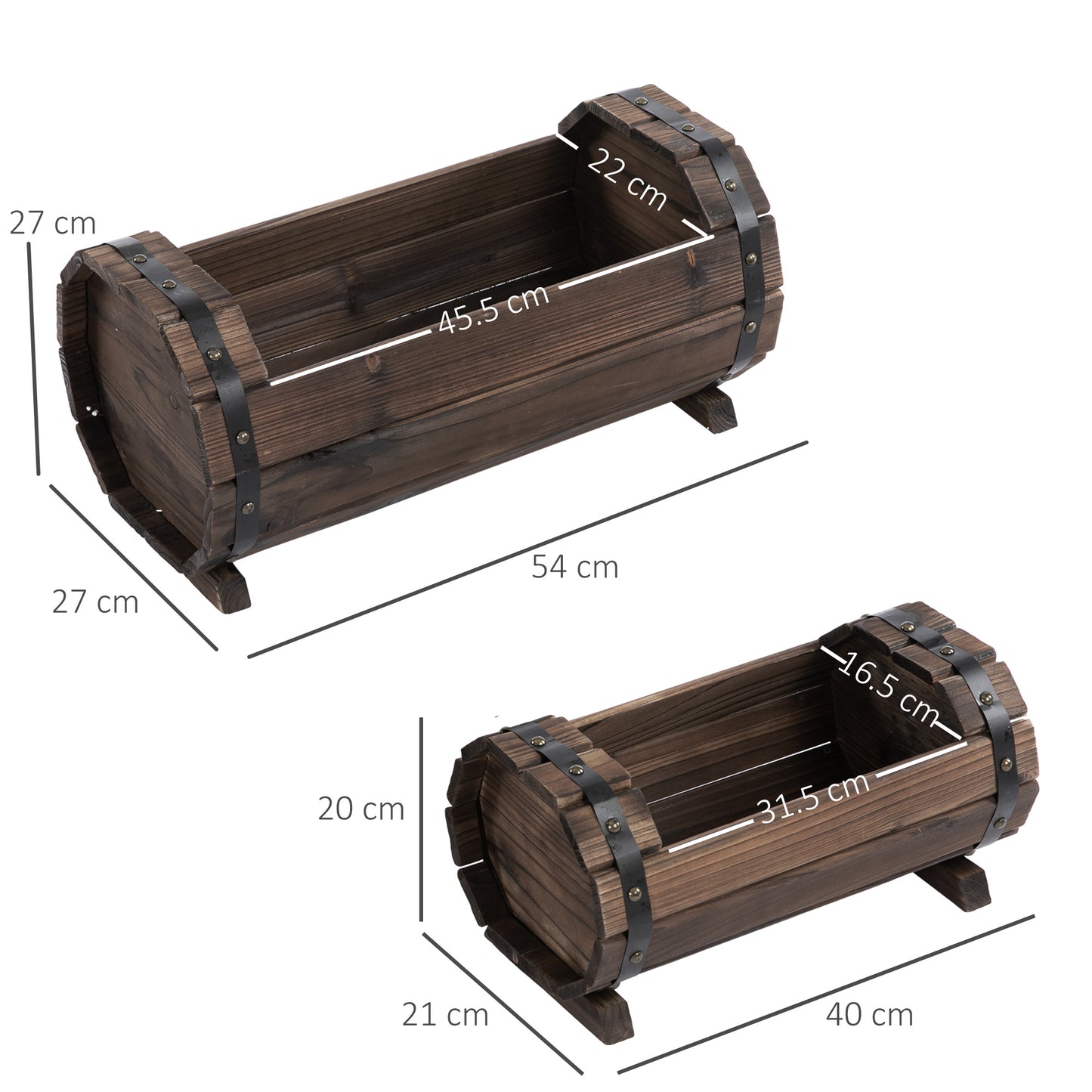 Outsunny Set Up for 2 Wooden Planter Box Flower Plant Pot Outdoor & Indoor Flower Beds Plant Box with Solid Wood Carbonized Colour