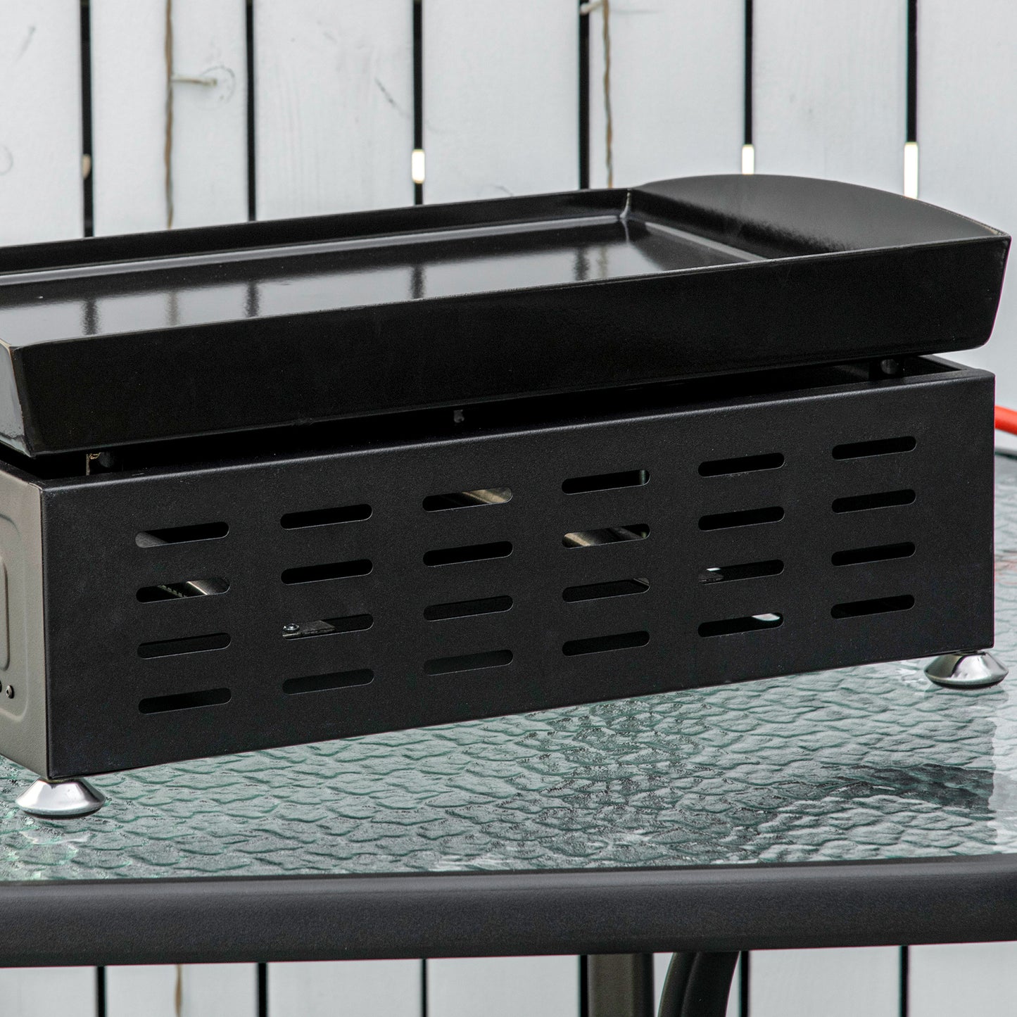 Outsunny Gas Plancha Barbecue Grill 6kW Portable Tabletop Gas BBQ w/ 2 Burners, Non-stick Hotplate, Drain Hole and Grease Collection Box
