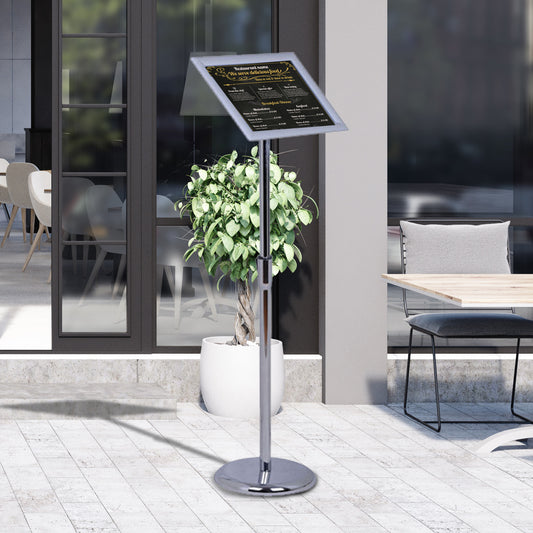 HOMCOM A4 Poster Stand height Adjustable Display Stands Board Replaceable Vertical & Horizontal with Metal Base Silver