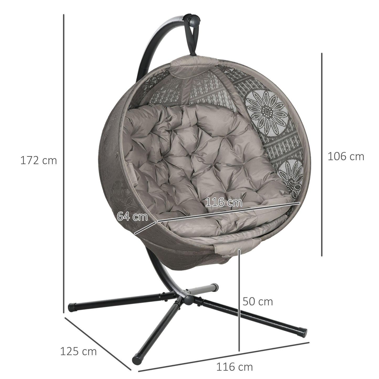 Outsunny Round Egg Basket Chair, with Steel Stand