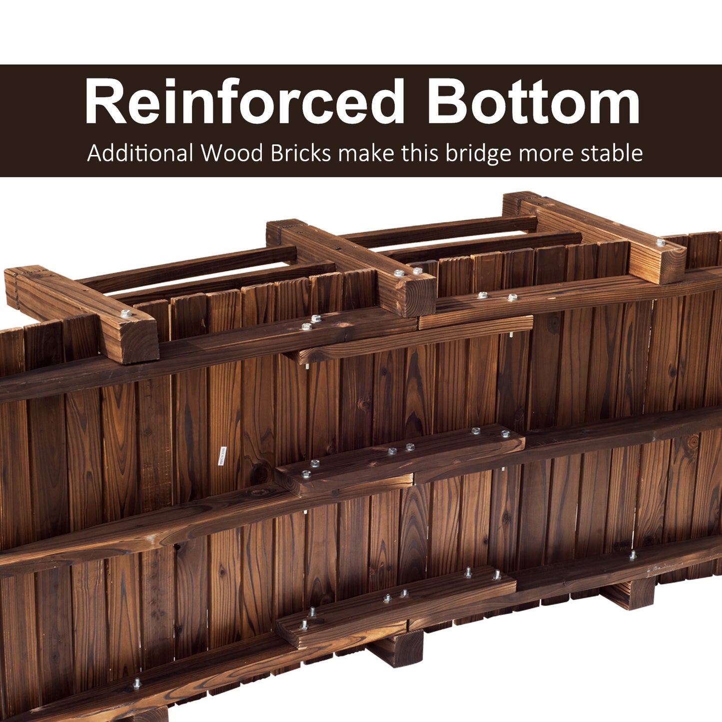 Outsunny Wooden Garden Bridge Lawn Décor Stained Finish Arc Outdoor Pond Walkway w/ Railings