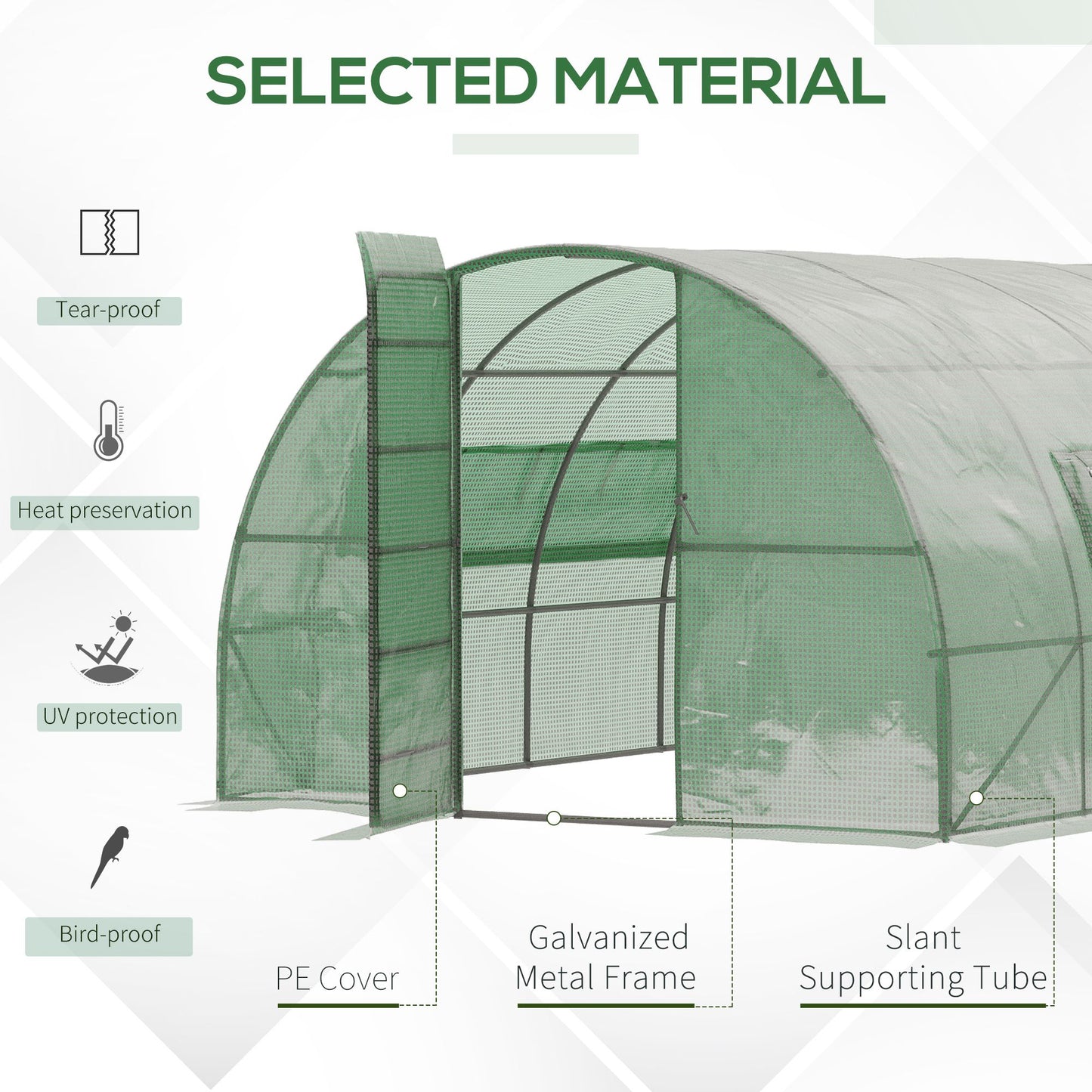 Outsunny Reinforced Polytunnel Greenhouse with Metal Hinged Door, 25mm Diameter Galvanised Steel Frame & Mesh Windows (3 x 6M)
