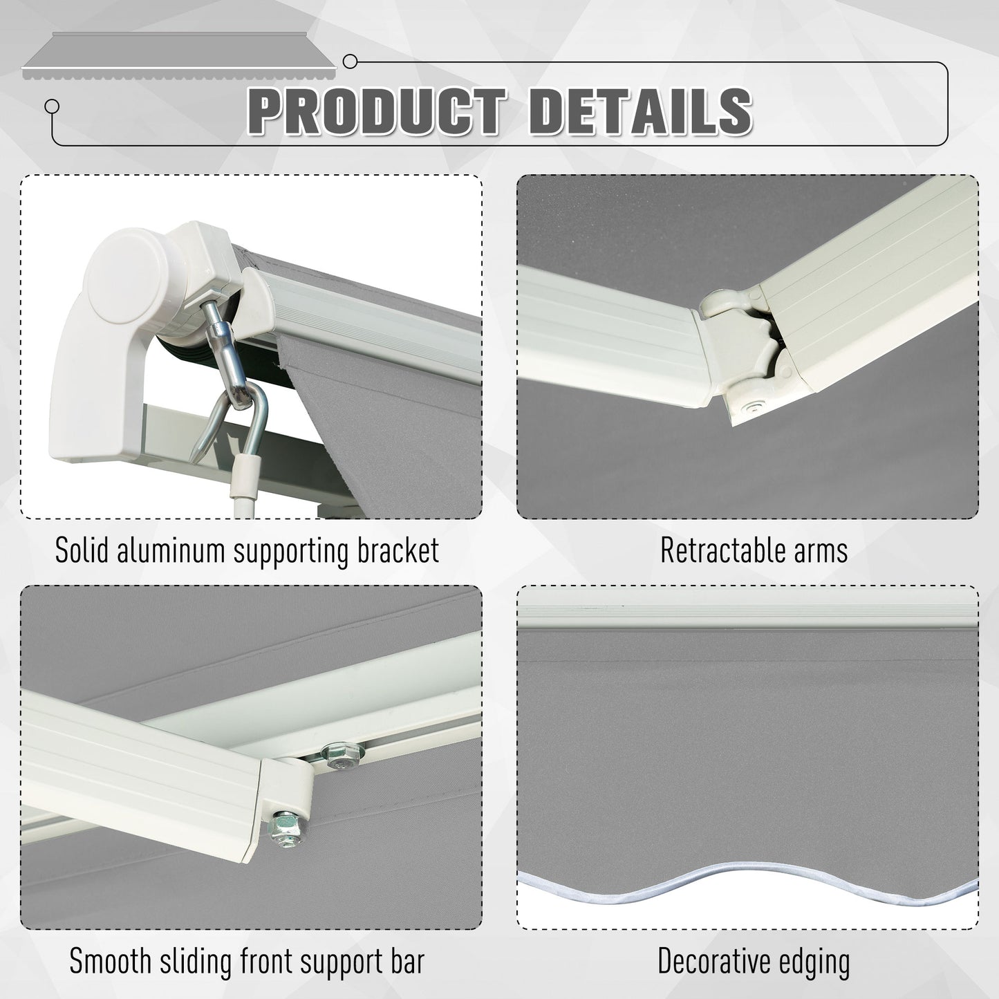 Outsunny Window Awning Canopy Garden Outdoor Shelter Patio Sun Shade UV Blocker Light Weight Aluminium Frame w/ Hand Crank 3 x 2m Light Grey