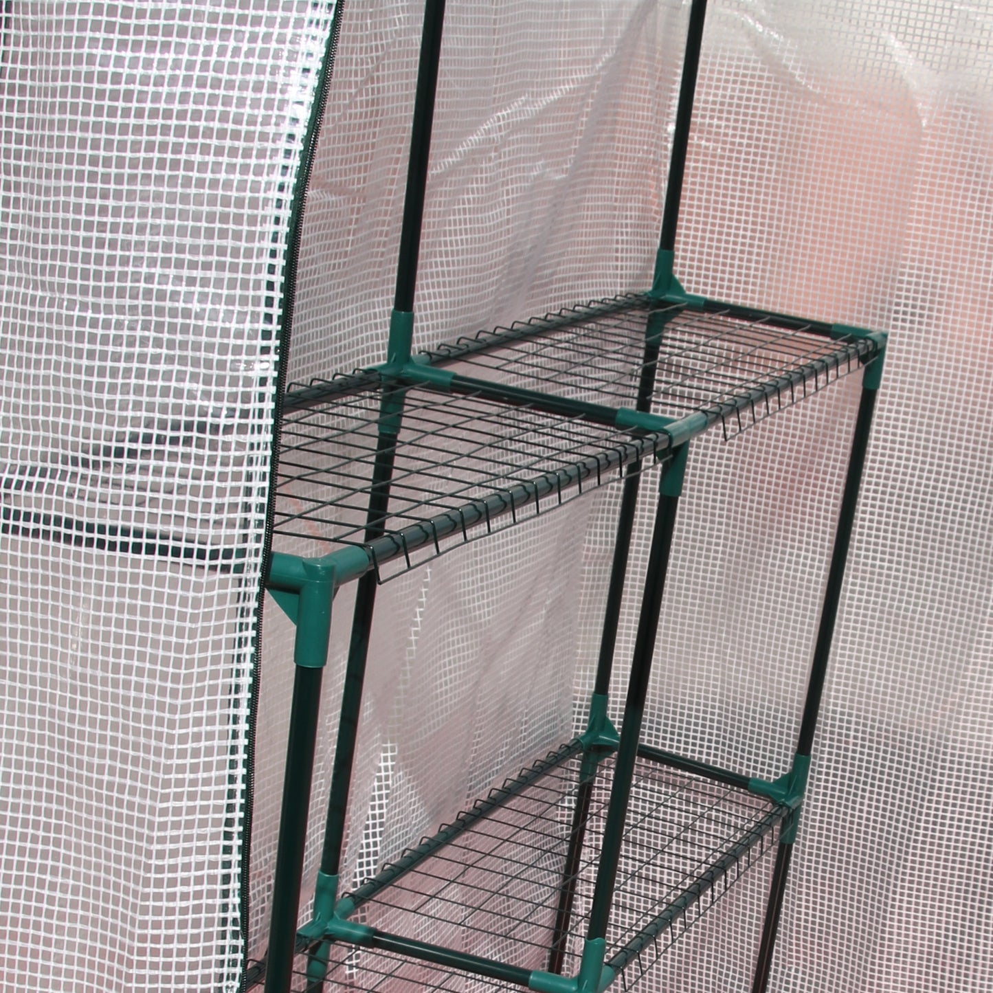 Outsunny Walk-In Greenhouse Portable Gardening Plant Grow House with 2 Tier Shelf, Roll-Up Zippered Door and PE Cover, 143 x 143 x 195 cm