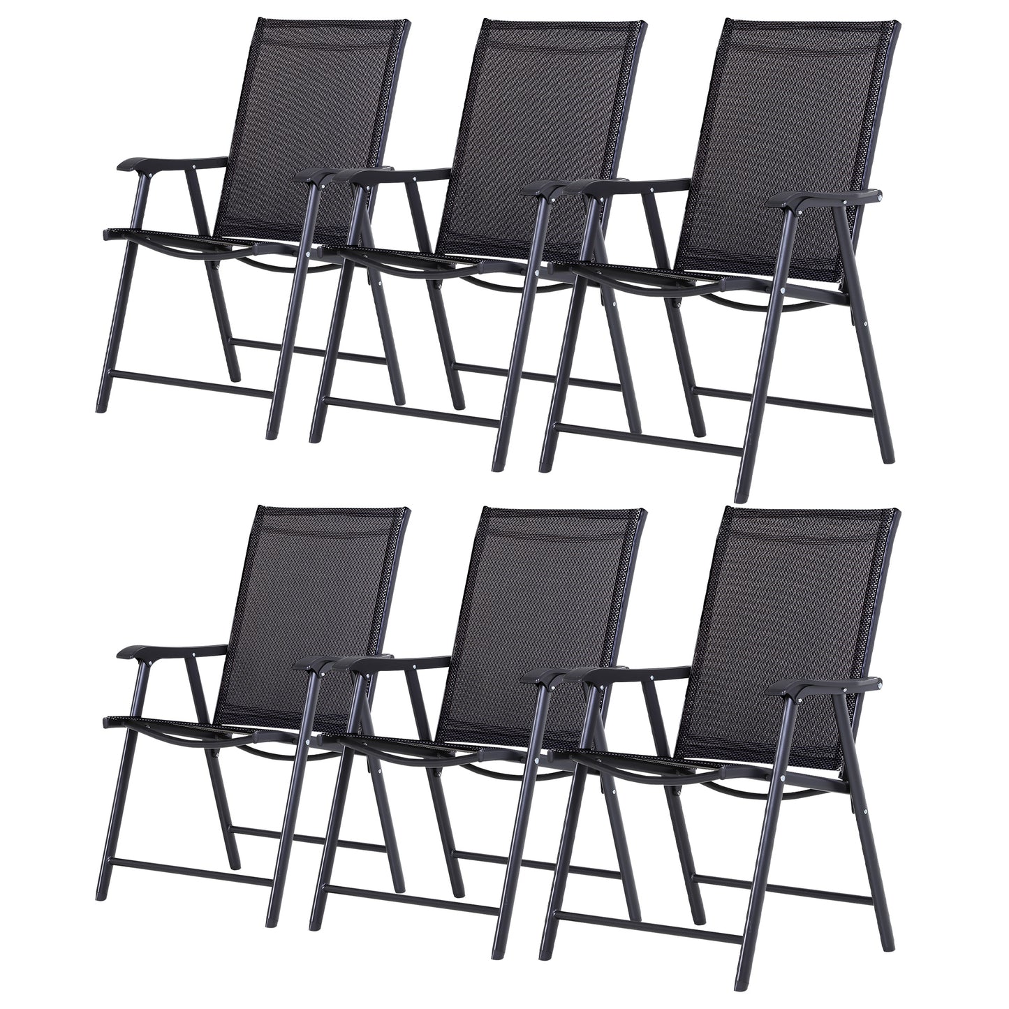 Outsunny Set of 6 Folding Garden Chairs, Metal Frame Garden Chairs Outdoor Patio Park Dining Seat with Breathable Mesh Seat, Black